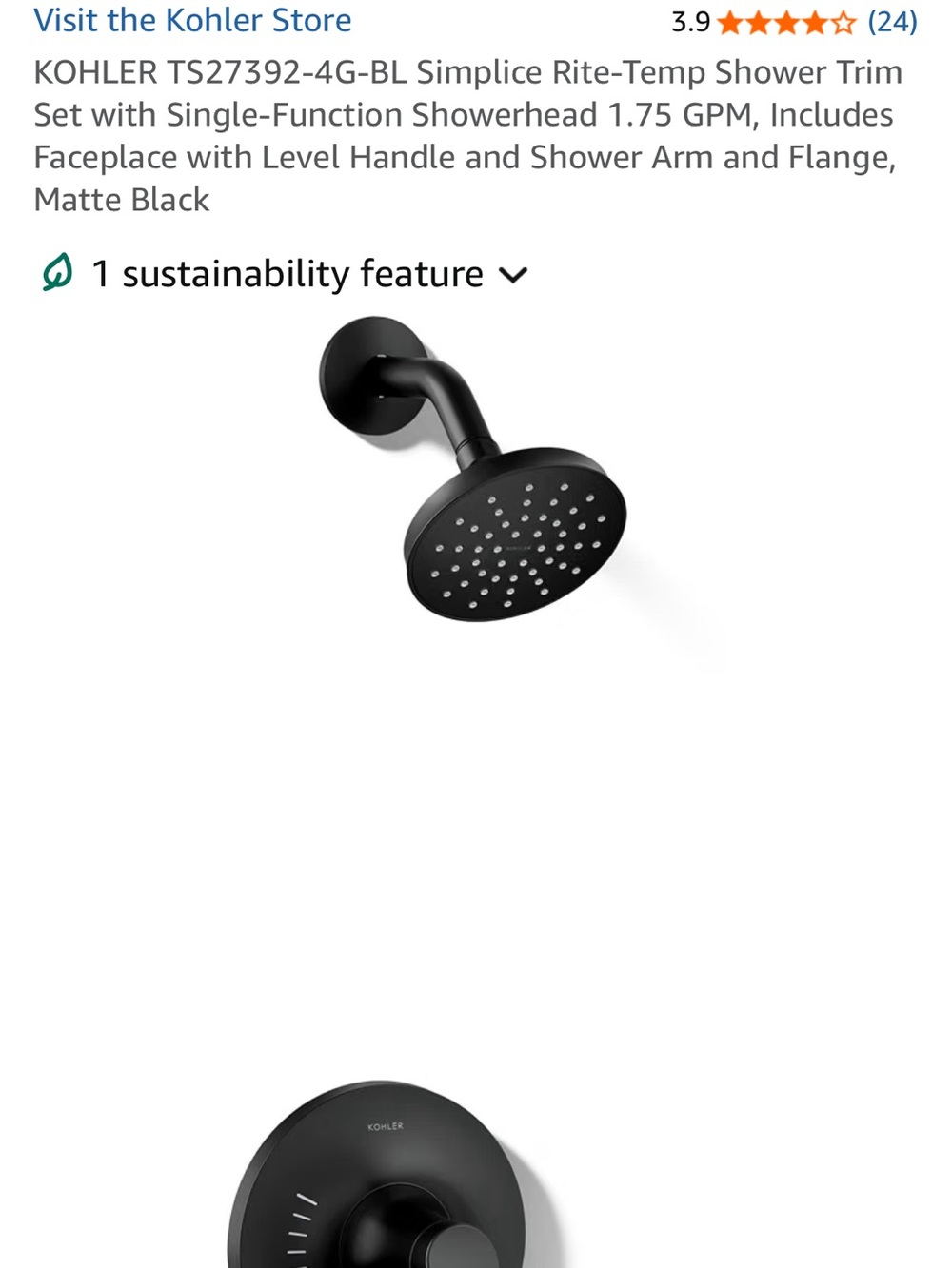 Kohler Matte Black Showerhead and Trim Set
